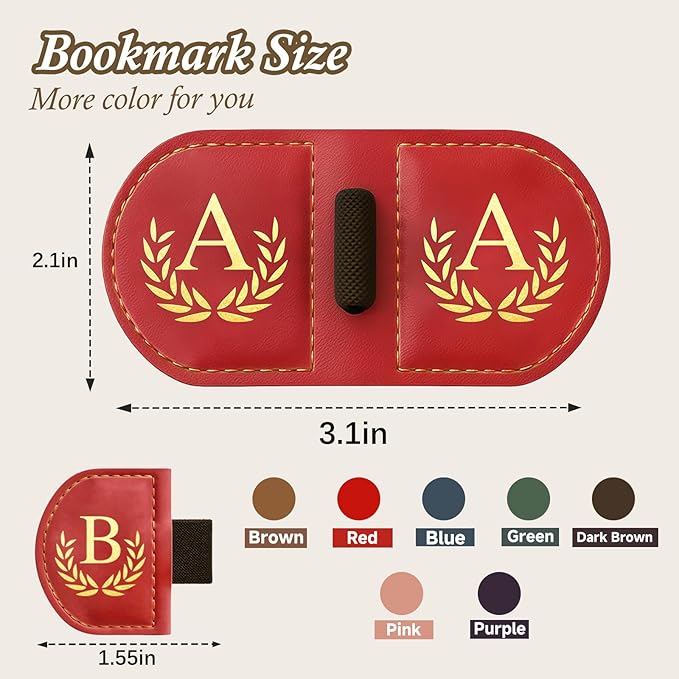 Personalized Leather Magnetic Bookmark with Pen Holder, Custom Bygone Mark Bookmark with Pen Holder, Custom Bookmarks with 26 Letters for Reading Women, Men, Teachers, Book Lovers（Pink，S）