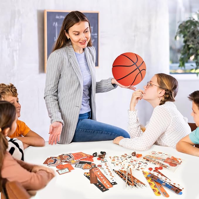 216Pcs Basketball Stationery basketball Theme Gifts Birthday Supplies Team Gift Goodie Bags Stuffer Pencils Classroom games Rewards School Office Supplies（ basketball）