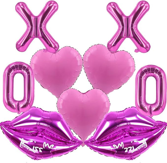 Valentine Balloons Rose Red Heart Balloon Kiss Me Balloons Rose Red Balloons Wedding Balloons for Valentines Engagement Party Decor Bride Shower Anniversary Party Decorations Balloon Set-9 Pcs