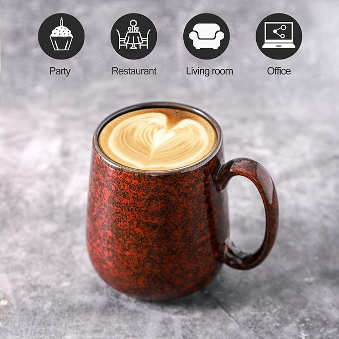 Hasense Red Coffee Mugs Set of 4, 12 oz Coffee Cups Ceramic, Latte Mug with Large Handle for Coffee, Tea, Milk and Chocolate,Easy Hold & Clean, Dishwasher & Microwave Safe