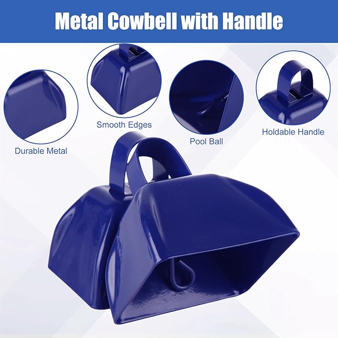 24 PCS Metal Cowbell with Handle 3 Inch Cow Bells for Sporting Events Blue Mini Cow Bells Noise Makers for Sporting Events 3 Inch Small Cowbell for Football Games, Party, Farm