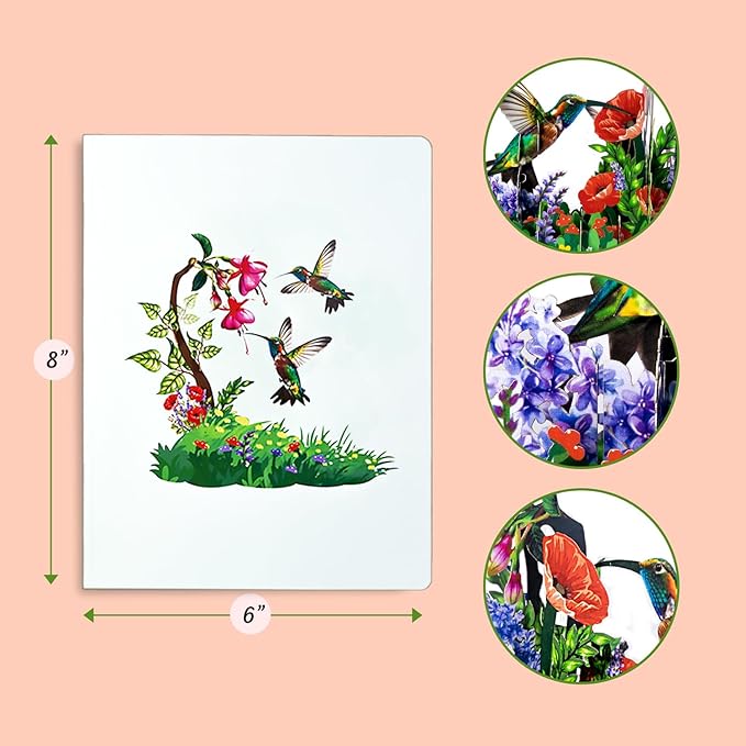 CUTE POPUP Thank you 3D popup card - Captivating Orchid and butterflies design - 6x8 inches - Memorable Keepsake for Friend, family or Colleague in any Occasion (Hummingbird)