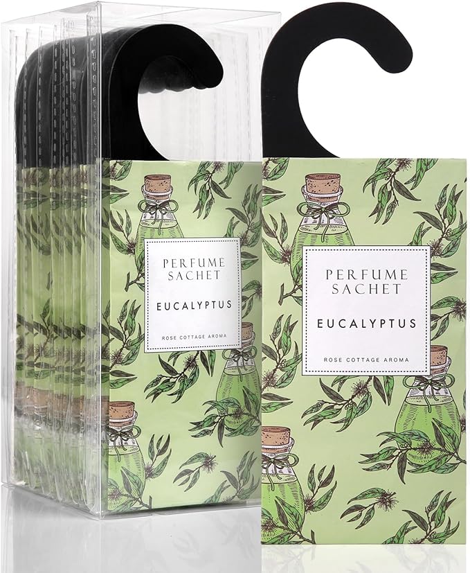 ROSE COTTAGE Large 12 Packs Eucalyptus Hanging Closet Deodorizer Air Freshener Long Lasting Scented Sachets Smell Goods for House