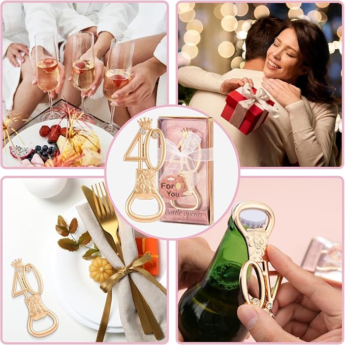 12 Pack 40th Birthday & Anniversary Bottle Opener Set - Bulk Party Favors for Guests, Wedding or Theme Party Decorations, 40 Year Souvenir Gifts for Men Women
