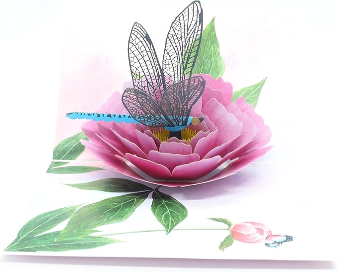 ETA 3D Flower Birthday Pop up Card, 3d Peony and Dragonfly Card for Girlfriend, Wife, Mum, Grandma, Teacher's Day, Mother Day, Anniversary, Thinking of You, Thank you, F08