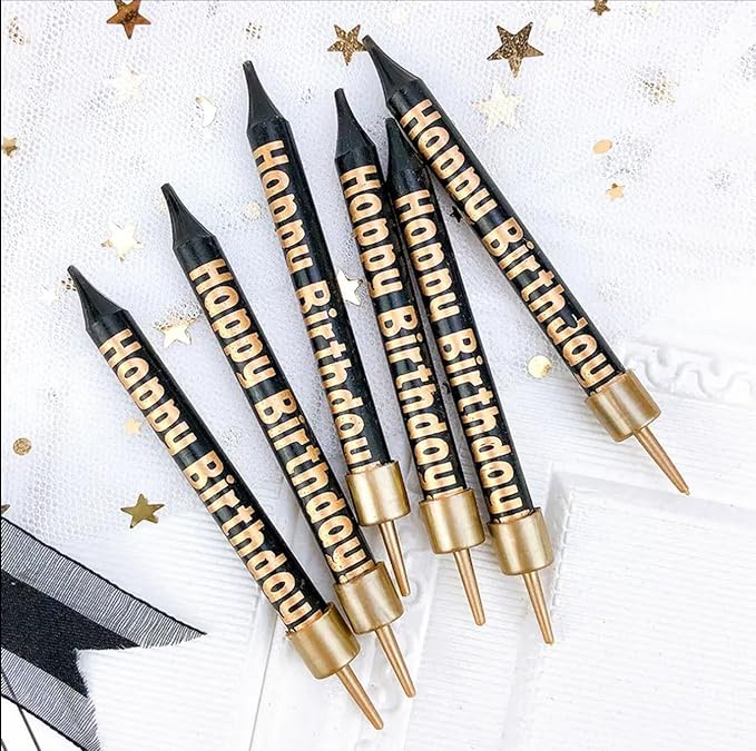 12 Pcs Black & Gold Birthday Candles – 2-Pack Short Elegant Cake Candles for Birthday Parties, Cake Decorations & Special Occasions