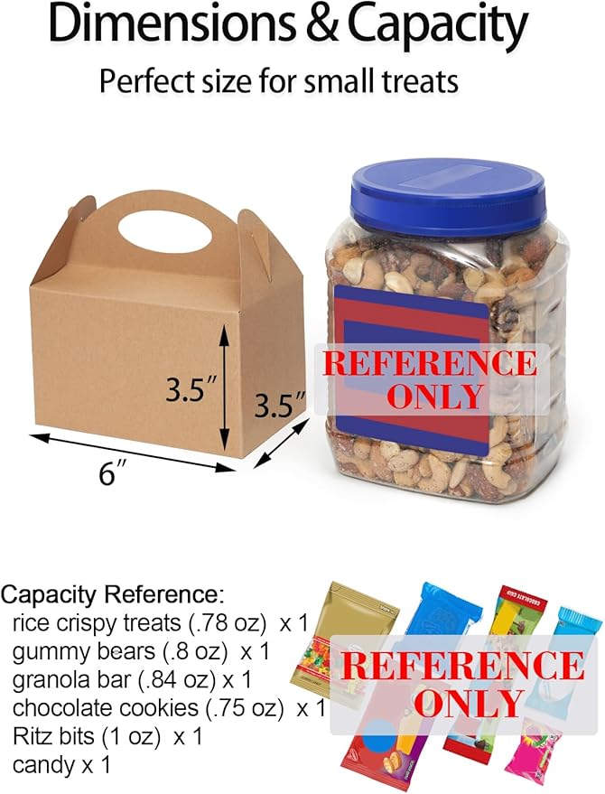 Happyhiram 12 CT Kraft Candy Boxes with Handle, Gable Boxes 6-In DIY Favor Bags for Snack, Cookie Bags for Birthday, Baby Shower, Wedding