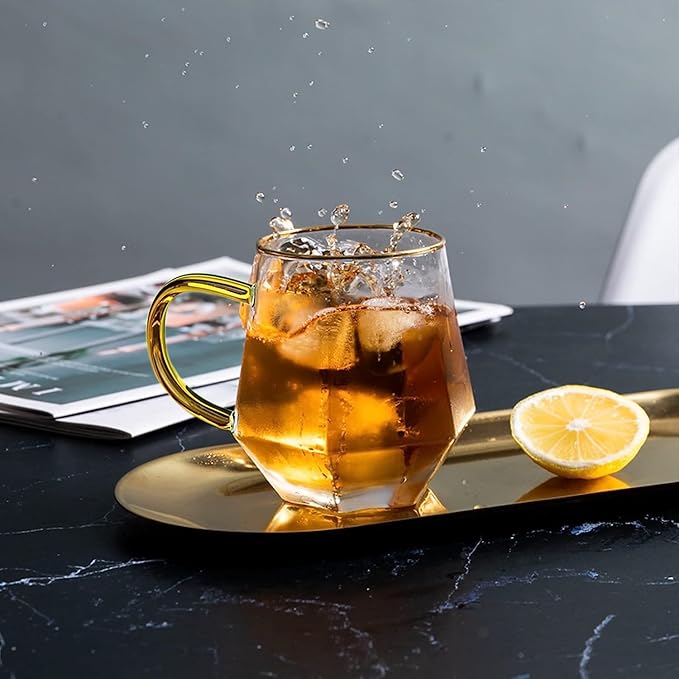 4pcs Crystal Clear Glass Coffee Cups Set with Handle,Espresso Mugs for Hot Espresso Liquor Microwave Safe coffee cups 10oz
