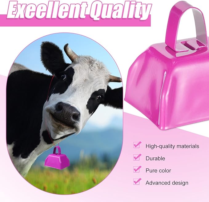 Yeshone 24 Pcs Metal Cowbell with Handle Cow Bells Noise Makers for Sporting Events Small Loud Noisemaker Cow Bell for Wedding Cheering Football Games, 3 x 2.8 x 2.5 Inch(Multicolor)