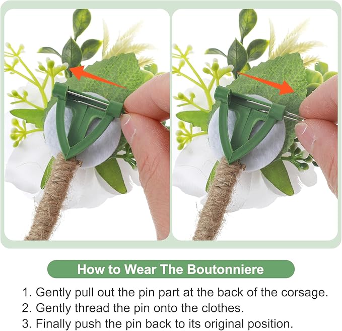 Corsage and Boutonniere Set,6Pcs Wedding Boutonniere for Men and Women, White Rose Boutonnieres for Wedding Ceremony, Prom, Anniversary, Formal Events