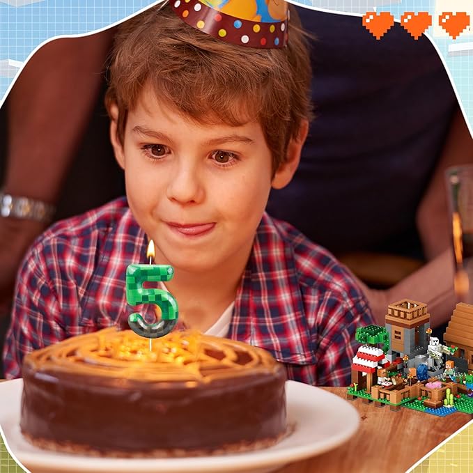 TNT Themed Birthday Cake Candle Number 5 Dynamite Themed Green Candle Cake Topper for Pixel Theme Birthday Party Decoration