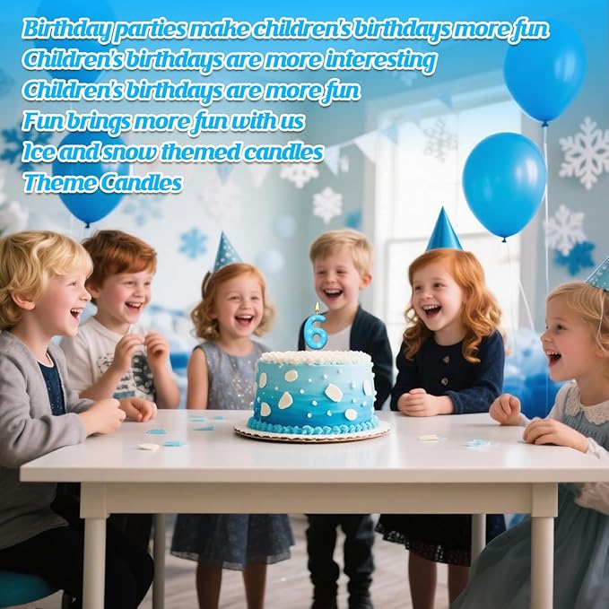 White and Blue Frozen Themed Party Birthday Candles - Blue Number Candles Snowflake Themed Party Decorations, Girls Party Supplies(Number 6)