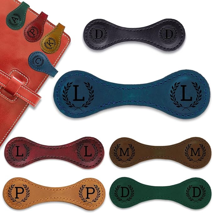 Personalized Magnetic Leather Bookmark - 26 Letters Vintage Engraved Book Marks,Custom Bookmark with Initial,Bookmarks for Women,Reading,Book Lovers (Blue, L)