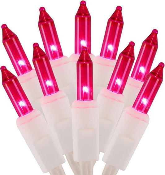 WATERGLIDE Valentine's String Lights, 100 Count 20 FT White Wire Mini Incandescent Christmas Fairy Lights, UL Certified for Patio Wreath Garland Garden Easter Holiday Outdoor Indoor Decor, Pink