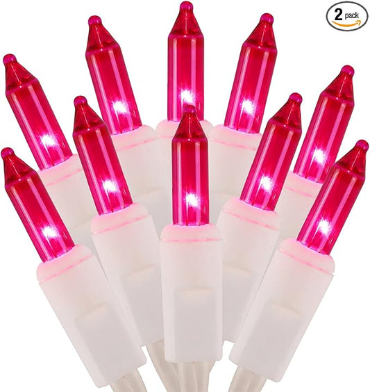 WATERGLIDE 2 Pack Valentine's String Lights, 100 Count 20 FT White Wire Mini Incandescent Christmas Fairy Light, UL Certified for Patio Garland Garden Easter Holiday Outdoor Indoor Decor, Pink