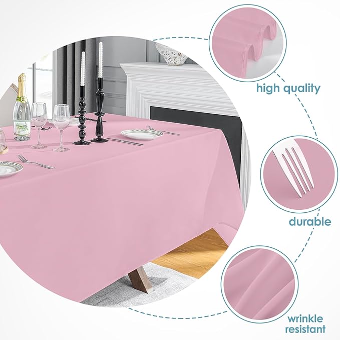 VidaFete Tablecloth 10 Pack 90 * 132inch Rectangle Table Cloth Polyester, Stain Wrinkle Resistant Polyester Dining Table Cover for Kitchen Dinning Party Wedding Rectangular Buffet Decoration(Pink)