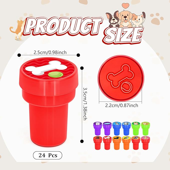 Cinrobiye 24 Pcs Dog Stampers for Kids,Puppy Party Birthday Favors, Pet Party Goodie Bag Fillers, Classroom Rewards, Carnival Prizes, Pinata Stuffers for Animal Favors Gifts