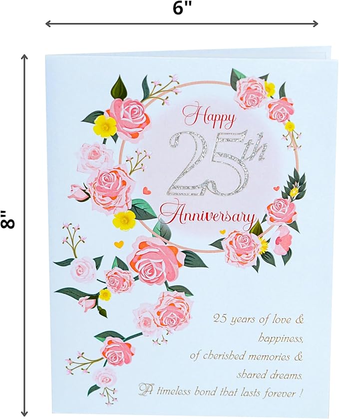 Happy 25th Anniversary Cards, Wedding Anniversary Card to Husband, Happy Anniversary Pop Up for Couple Husband Wife Him Her Parent (Size 6x8 in – Happy 25th Anniversary)