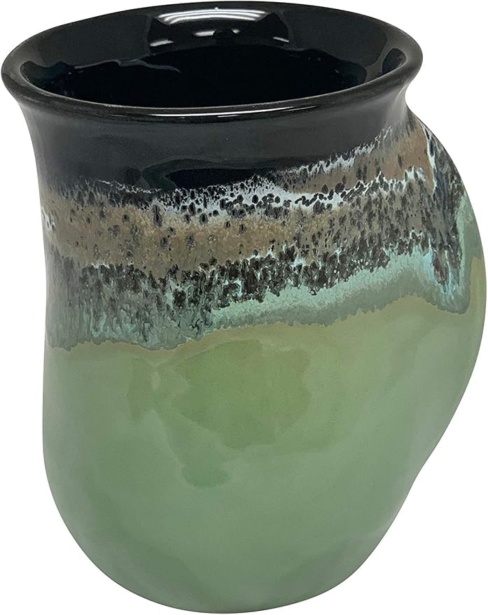 Clay in Motion Hand Warmer Coffee Mug – Handmade Coffee Mug With Comfortable Handle Contoured Pocket Hand Warming Ceramic Coffee Mug – Proudly Made in USA – Left Handed – 14 Oz - Midnight Prairie