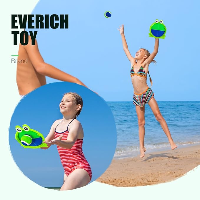 EVERICH TOY Upgraded Toss and Catch Ball Game Set, Kids Toy Stocking Stuffers for Boys Girls Ages 3-12, Includes 2 Paddles 2 Sticky Balls, Water-Resistant Indoor Outdoor Toy for Beach Pool Yard