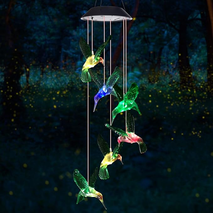 SIX FOXES Wind Chime, Solar Hummingbird Wind Chimes Outdoor/Indoor,Birthday Gifts for Mom Grandma,Mother Outdoor Decor,Yard Decorations,Memorial Wind Chimes,Mom's Best Gifts,