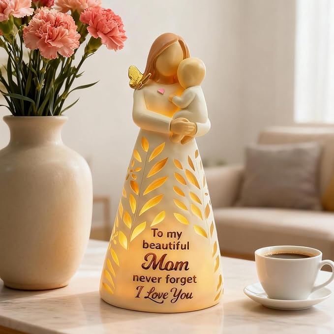 New Mom Gifts for Women, Mother and Baby Figurines Light with Remote - First Time Mom Gift Birthday Mothers Day for Mother from Son Daughter (No Batteries Included)