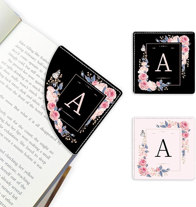 2 Pack A-Z Leather Book Corner Bookmark, Durable Handmade Reading Accessories - Gifts for Readers, Women, Men, Teachers, Students A
