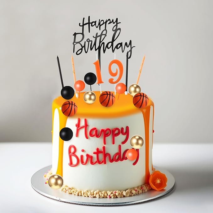 Yerliker 34 Pcs Happy Birthday Cake Toppers Decorations Birthday Candles DIY Cake Decor for Men Women Wedding Anniversary(Orange Black Gold)