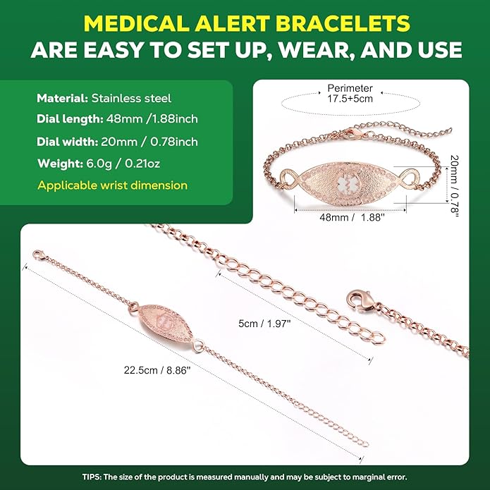 Upgraded Medical Bracelets Men Women with QR Code Medical Alert ID Bracelets - Titanium Steel Wristband Fits Wrists Up 8''-10'' - More Space Custom Emergency Med ID Info