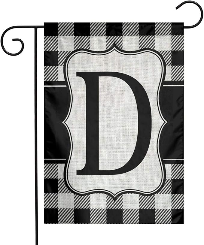 YANGHOME Monogram Initial D Burlap Garden Porch Lawn Flag Farmhouse Decorations Mailbox Decor Welcome Sign 12x18 Inch Small Mini Size Double Sided Flax Nylon Linen Fabric