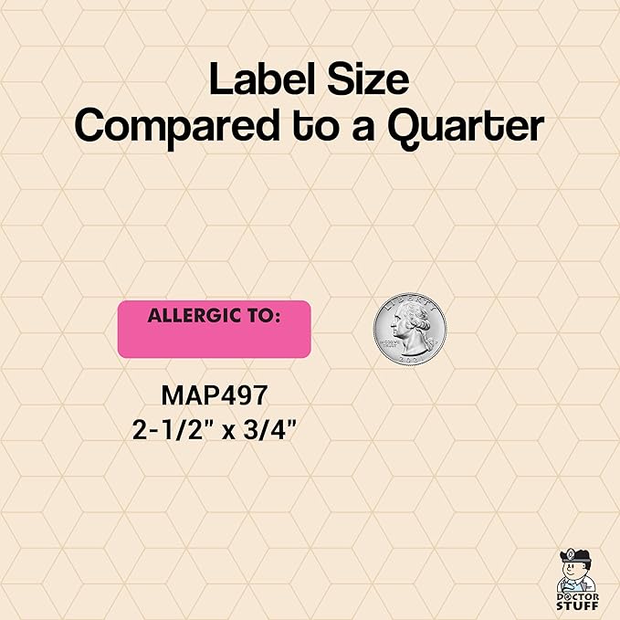 Allergic to Chart Label Fluorescent Pink 2-1/2” x 3/4” Medical Alert Doctor Stuff Permanent 300 Stickers/Box