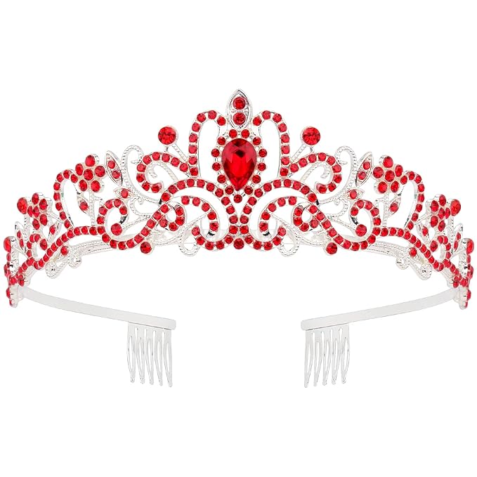 Didder Red Rhinestones Tiara Elegant Princess Crown with Combs Silver Tiaras for Women Girls Bridal Tiaras and Crowns for Women Wedding Prom Birthday Halloween Hair Accessories for Women Girls