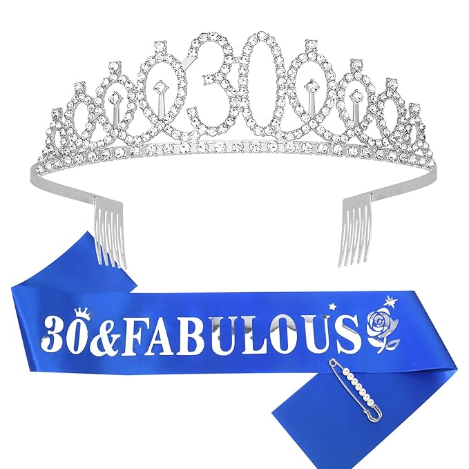 Casoty Silver 30th Birthday Sash and Crown 30th Birthday Party Decorations for Women 30 and FABULOUS Sash and Crown Set Party Supplies Favors for Women Gifts for Her