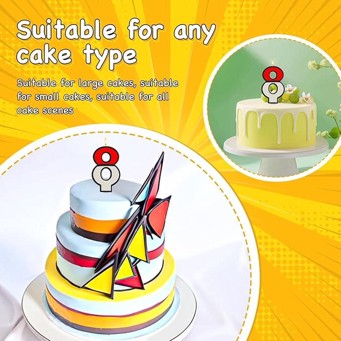 Number 8 Candle Cartoon Red and White Birthday Cake Candle Numeral Birthday Cake Topper for Cartoon Animated Birthday Decoration Party Supplies (Number 8)