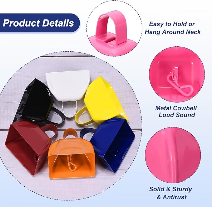 PATIKIL 24pcs Cow Bells for Football Games, 3inch Cowbells for Sporting Events Bulk Loud Noise Makers Metal Cow Bell with Handle for Cheering Wedding,Pink