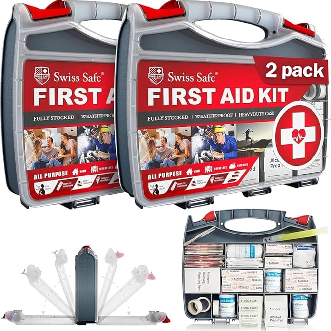 Swiss Safe 2-in-1 First Aid Kit for Car, Travel, Home, & Business – Includes Bonus Mini Kit for Medical Emergencies, Camping & Outdoor Survival – 348 Pieces, Large Hardcase, Pack of 2