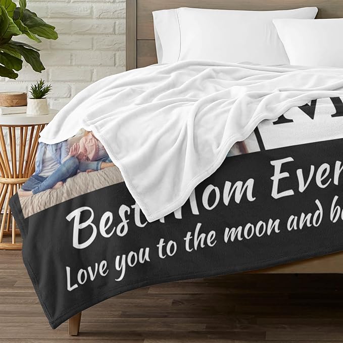 Custom Mom Blanket with 6 Photos Personalized Blanket with Pictures Customized Throw Gifts for Mom Grandma Photo Throw Blanket for Birthday Mother's Day