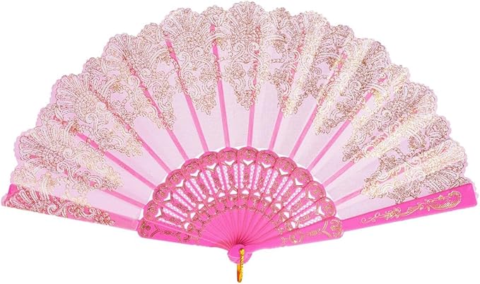 QIRMIZI 10 Pack Folding Handheld Fans,Silk Spanish Fan, Perfect for Weddings, Parties, and Dancing,Pink