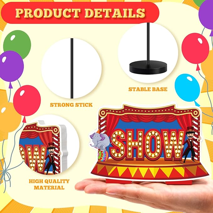 6 Pcs Carnival Party Decor Carnival Circus Decoration for Table Centerpieces Circus Birthday Wooden Standing Signs Tabletop Decor for Home Office Room Desk Party Supplies