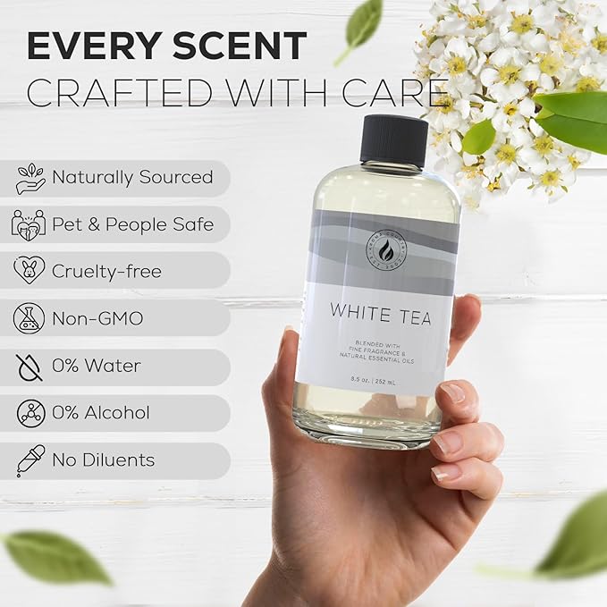 Aroma Country White Tea Diffuser Oil - Luxury Essential Oils for Diffuser Refill & Air Freshener Room Spray, Long-Lasting, Natural Home Fragrance and Hotel Scent for Diffusers & Machines (8.5 Fl Oz)