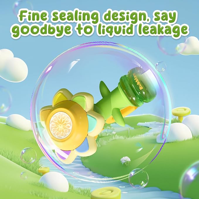 Rechargeable Flower Bubble Guns for Kids W/LED Lights & 10 Refill Solutions, Fun Swing Dance Bubble Maker Machine Blower Blaster Toys,Outdoor Summer Play, Easter, Birthday Party Favors & Gifts Yellow