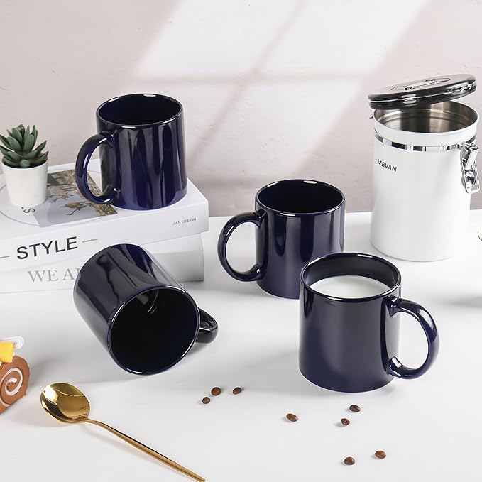 22oz Super Large Ceramic Coffee Mugs Large Handles Set of 4 (Cobalto)