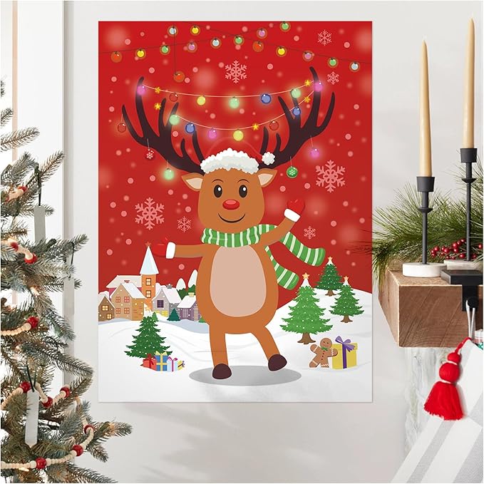 Hooqict Christmas Games Pin The Nose on The Reindeer Christmas Holiday Party Games for Kids Family Party Activities, Large Reindeer Games Poster with 42 Nose Stickers