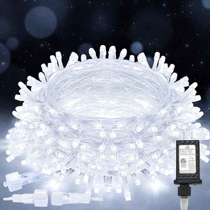 suddus 33ft 100 LED White String Lights with Timer, 12 Modes Christmas Fairy Lights Plug in, Connectable Indoor/Outdoor White Twinkle Lights for Xmas Tree, Bedroom, Garden, Wedding, Party Decorations