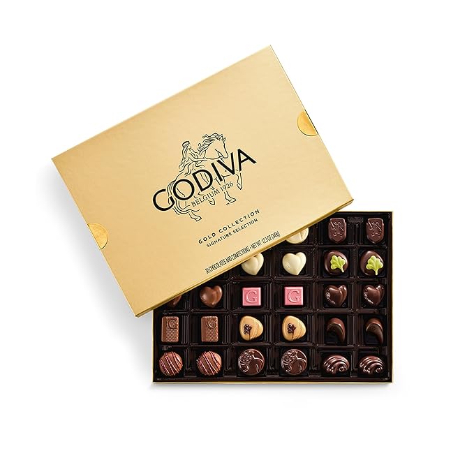Godiva Gold Assorted Chocolate Gift Box, Belgian Dark and Milk Chocolates with Pralinés, Ganaches & Caramels, Gourmet Gift for Birthdays, Holidays, Kosher, 30 Pc