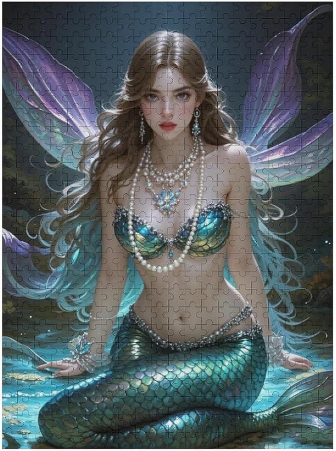 Wooden Jigsaw Puzzles - Pearl Mermaid - 500 Piece Jigsaw Puzzle for Adults Teenagers and Kids Educational Family Game，Home Decor，Suitable for Puzzle Enthusiasts and Collectors