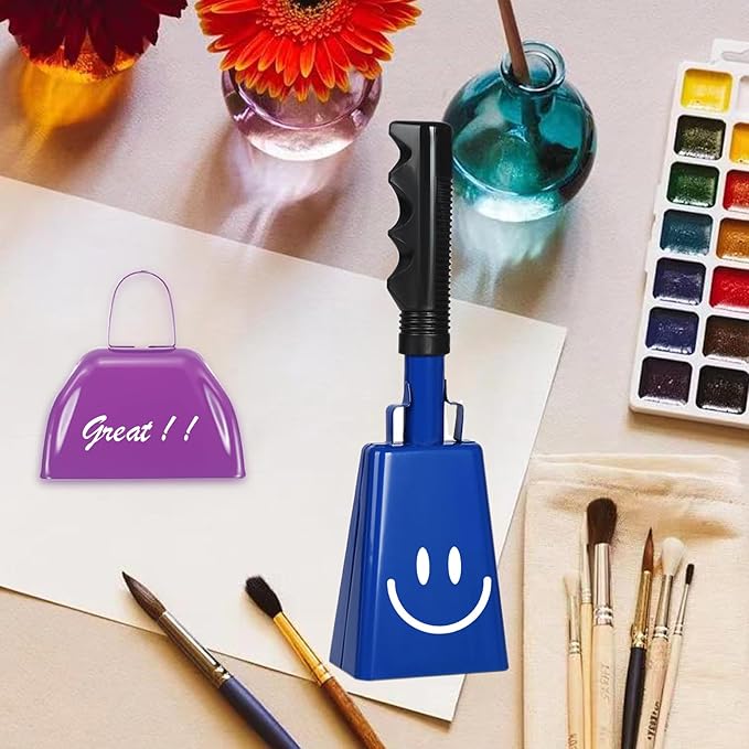 10inch Metal Cowbells with Handle, 1Pcs Cow Bells with Wrist Strap for Sporting Events, Football Games,Party, Concert, Graduations, Farm Ranch, Blue
