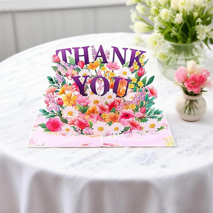 3-Pack Floral 3D Pop Up Thank You Cards for Women Mom Dad Men, Greeting Cards for Nurses Teachers - Flower Bouquets