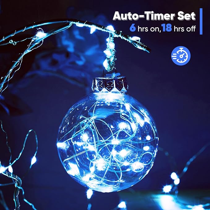 Ariceleo 4 Pack 65.6 Ft. Battery Operated Outdoor String Lights with Remote & Timer, LED Blue Fairy Lights, Waterproof Twinkle Lights for Bedroom, Dorm, Mason Jar, Wedding, Party, Christmas
