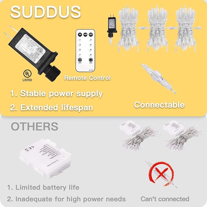 suddus 100 Led Connectable Christmas String Lights Outdoor with Timer, 33ft Fairy Lights Plug in Waterproof Indoor, Twinkle Lights with Remote for Xmas Tree, Bedroom, Dorm, Party, Garden – Warm White